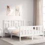 White solid wood bed frame with headboard 140x200 cm by vidaXL, Beds and slatted bases - Ref: Foro24-3193142, Price: 139,91 €...