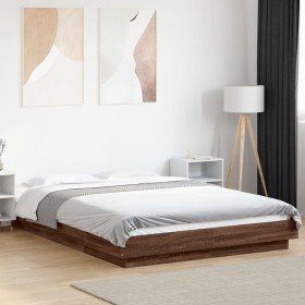 Estructura cama con luces LED madera roble marrón 135x190 cm en Camas y somieres | Comprar online en Foro24