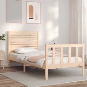 Bed frame with solid wood headboard 90x200 cm by vidaXL, Beds and slatted bases - Ref: Foro24-3193191, Price: 107,45 €, Disco...