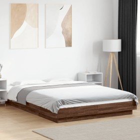 Estructura cama con luces LED madera marrón roble 120x190 cm en Camas y somieres | Comprar online en Foro24