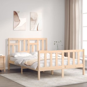 Double bed frame with solid wood headboard by vidaXL, Beds and slatted bases - Ref: Foro24-3193111, Price: 114,37 €, Discount: %
