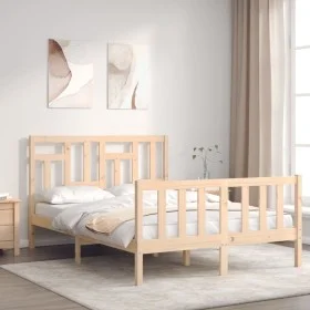 Double bed frame with solid wood headboard by vidaXL, Beds and slatted bases - Ref: Foro24-3193111, Price: 112,89 €, Discount: %