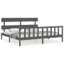 Gray solid wood bed frame with headboard 200x200 cm by vidaXL, Beds and slatted bases - Ref: Foro24-3193293, Price: 166,51 €,...