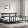 Gray solid wood bed frame with headboard 200x200 cm by vidaXL, Beds and slatted bases - Ref: Foro24-3193293, Price: 168,63 €,...