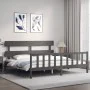 Gray solid wood bed frame with headboard 200x200 cm by vidaXL, Beds and slatted bases - Ref: Foro24-3193293, Price: 166,51 €,...