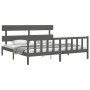 Gray solid wood bed frame with headboard 200x200 cm by vidaXL, Beds and slatted bases - Ref: Foro24-3193293, Price: 168,63 €,...