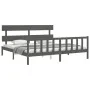 Gray solid wood bed frame with headboard 200x200 cm by vidaXL, Beds and slatted bases - Ref: Foro24-3193293, Price: 166,51 €,...
