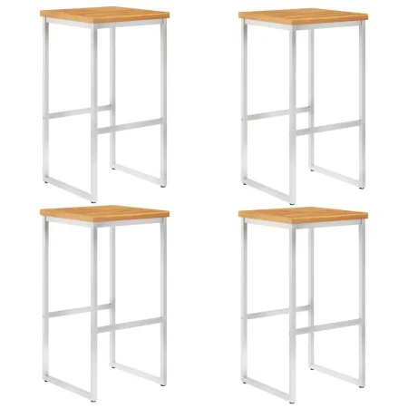 Bar stools 4 units solid acacia wood and stainless steel by vidaXL, Garden chairs - Ref: Foro24-46507, Price: 180,60 €, Disco...
