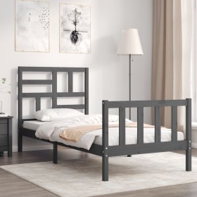 Estructura de cama con cabecero madera maciza gris 100x200cm