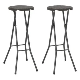 Folding garden stools 2 pcs HDPE brown steel rattan look by vidaXL, Garden chairs - Ref: Foro24-44559, Price: 72,75 €, Discou...