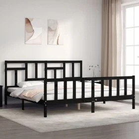 Bed frame with black solid wood headboard 200x200 cm by vidaXL, Beds and slatted bases - Ref: Foro24-3193165, Price: 201,73 €...