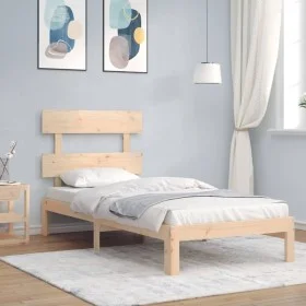 Bed frame with solid wood headboard 90x200 cm by vidaXL, Beds and slatted bases - Ref: Foro24-3193516, Price: 88,08 €, Discou...
