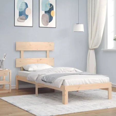 Bed frame with solid wood headboard 90x200 cm by vidaXL, Beds and slatted bases - Ref: Foro24-3193516, Price: 88,08 €, Discou...