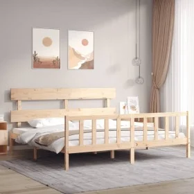 Double bed frame with solid wood headboard by vidaXL, Beds and slatted bases - Ref: Foro24-3193286, Price: 143,40 €, Discount: %
