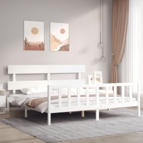 Estructura de cama con cabecero madera maciza blanco 200x200 cm de vidaXL, Camas y somieres - Ref: Foro24-3193292, Precio: 15...