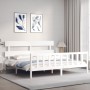 White solid wood bed frame with headboard 200x200 cm by vidaXL, Beds and slatted bases - Ref: Foro24-3193292, Price: 153,39 €...