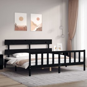 Estructura de cama con cabecero madera maciza negro 200x200 cm