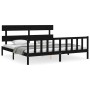 Bed frame with black solid wood headboard 200x200 cm by vidaXL, Beds and slatted bases - Ref: Foro24-3193295, Price: 204,11 €...