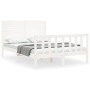 Double bed frame with white solid wood headboard by vidaXL, Beds and slatted bases - Ref: Foro24-3193177, Price: 155,23 €, Di...
