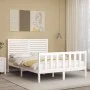 Double bed frame with white solid wood headboard by vidaXL, Beds and slatted bases - Ref: Foro24-3193177, Price: 153,20 €, Di...