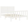 Double bed frame with white solid wood headboard by vidaXL, Beds and slatted bases - Ref: Foro24-3193177, Price: 155,23 €, Di...