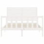 Double bed frame with white solid wood headboard by vidaXL, Beds and slatted bases - Ref: Foro24-3193177, Price: 155,23 €, Di...