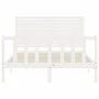 Double bed frame with white solid wood headboard by vidaXL, Beds and slatted bases - Ref: Foro24-3193177, Price: 153,20 €, Di...