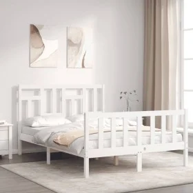 White solid wood bed frame with headboard 140x190 cm by vidaXL, Beds and slatted bases - Ref: Foro24-3193122, Price: 141,32 €...