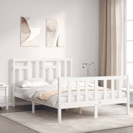 Weißer Massivholzbettrahmen mit Kopfteil 140x190 cm von vidaXL, Betten und Lattenroste - Ref: Foro24-3193122, Preis: 145,43 €...