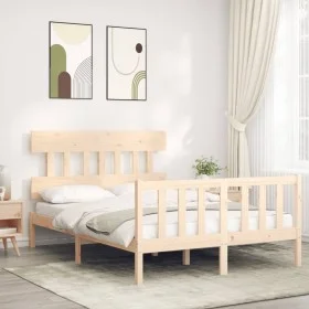 Double bed frame with solid wood headboard by vidaXL, Beds and slatted bases - Ref: Foro24-3193306, Price: 109,92 €, Discount: %