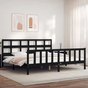 Bed frame with black solid wood headboard 200x200 cm by vidaXL, Beds and slatted bases - Ref: Foro24-3193035, Price: 206,03 €...