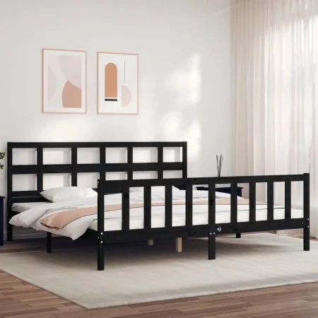 Bed frame with black solid wood headboard 200x200 cm by vidaXL, Beds and slatted bases - Ref: Foro24-3193035, Price: 206,03 €...