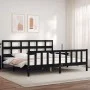 Bed frame with black solid wood headboard 200x200 cm by vidaXL, Beds and slatted bases - Ref: Foro24-3193035, Price: 206,03 €...
