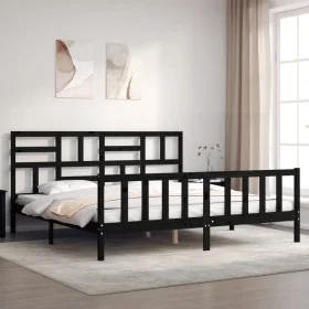 Bed frame with black solid wood headboard 200x200 cm by vidaXL, Beds and slatted bases - Ref: Foro24-3193100, Price: 201,30 €...