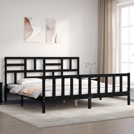 Bed frame with black solid wood headboard 200x200 cm by vidaXL, Beds and slatted bases - Ref: Foro24-3193100, Price: 203,87 €...