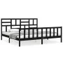 Bed frame with black solid wood headboard 200x200 cm by vidaXL, Beds and slatted bases - Ref: Foro24-3193100, Price: 201,30 €...