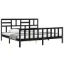 Bed frame with black solid wood headboard 200x200 cm by vidaXL, Beds and slatted bases - Ref: Foro24-3193100, Price: 201,30 €...