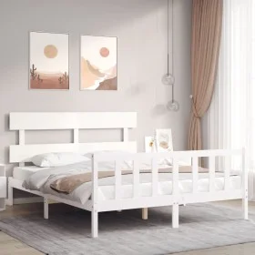 White solid wood bed frame with headboard 160x200 cm by vidaXL, Beds and slatted bases - Ref: Foro24-3193282, Price: 135,23 €...