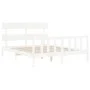 White solid wood bed frame with headboard 160x200 cm by vidaXL, Beds and slatted bases - Ref: Foro24-3193282, Price: 135,23 €...