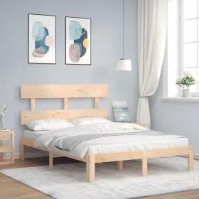 Bed frame with solid wood headboard 120x200 cm by vidaXL, Beds and slatted bases - Ref: Foro24-3193526, Price: 112,09 €, Disc...