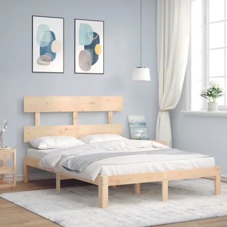 Bed frame with solid wood headboard 120x200 cm by vidaXL, Beds and slatted bases - Ref: Foro24-3193526, Price: 112,09 €, Disc...