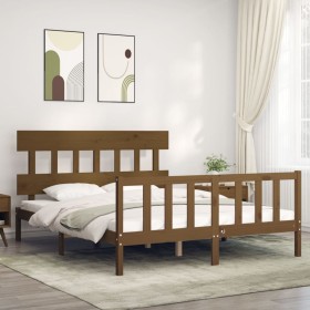 Estructura de cama con cabecero madera marrón miel
