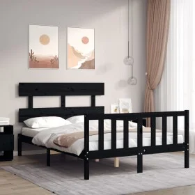 Bed frame with black solid wood headboard 140x190 cm by vidaXL, Beds and slatted bases - Ref: Foro24-3193255, Price: 167,51 €...
