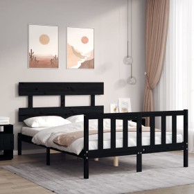 Estructura de cama con cabecero madera maciza negro 140x190 cm