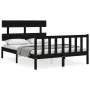 Bed frame with black solid wood headboard 140x190 cm by vidaXL, Beds and slatted bases - Ref: Foro24-3193255, Price: 167,51 €...