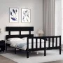 Bed frame with black solid wood headboard 140x190 cm by vidaXL, Beds and slatted bases - Ref: Foro24-3193255, Price: 167,51 €...