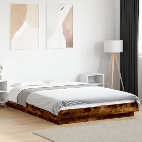 Estructura de cama madera de ingeniería roble ahumado 135x190cm