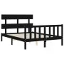 Bed frame with black solid wood headboard 140x190 cm by vidaXL, Beds and slatted bases - Ref: Foro24-3193255, Price: 167,51 €...