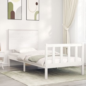 Weißer Massivholzbettrahmen mit Kopfteil 90x200 cm von vidaXL, Betten und Lattenroste - Ref: Foro24-3193387, Preis: 110,73 €,...