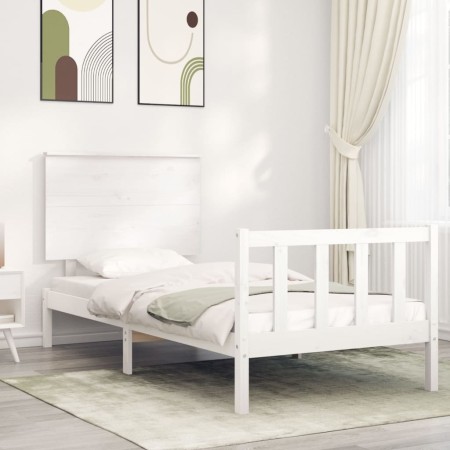 White solid wood bed frame with headboard 90x200 cm by vidaXL, Beds and slatted bases - Ref: Foro24-3193387, Price: 110,73 €,...